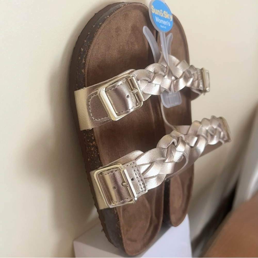 Gold Buckle Cushioned Sandals, NWT - Picture 2 of 3